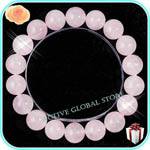 New 10.5mm Natural Rose Crystal Quartz Stone Light Pink Elastic Bracelet, Love Gift, Size S
